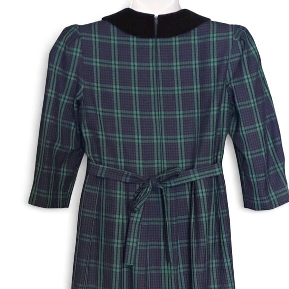 Vintage Miss Dorby Tartan Plaid Midi Dress 10P Velvet Collar Cottagecore Holiday - Picture 7 of 10